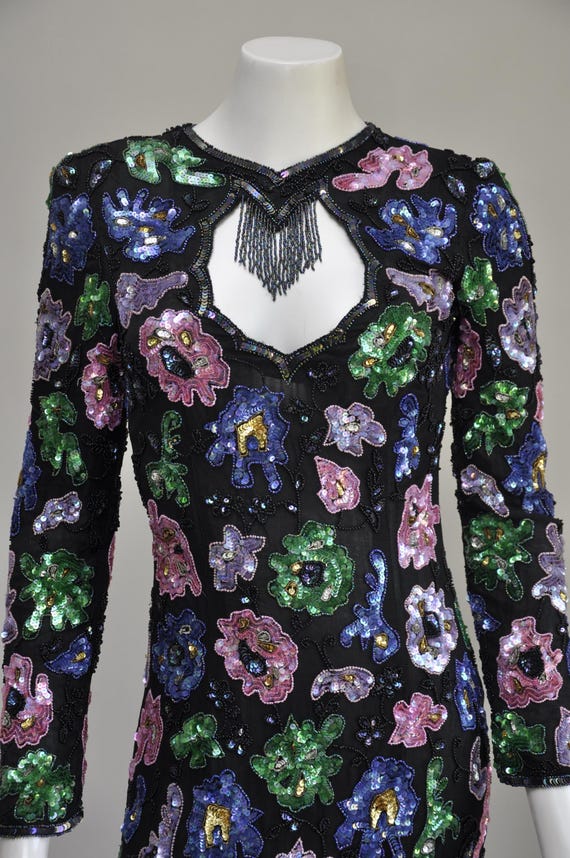 vintage 1980s dark floral sequin party mini dress XS/S