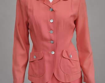 vintage 1940s coral tailored skirt suit w/ pockets fall XS
