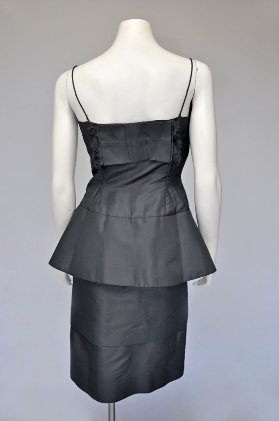 vintage 1950s black cocktail dress with peplum M - image 4