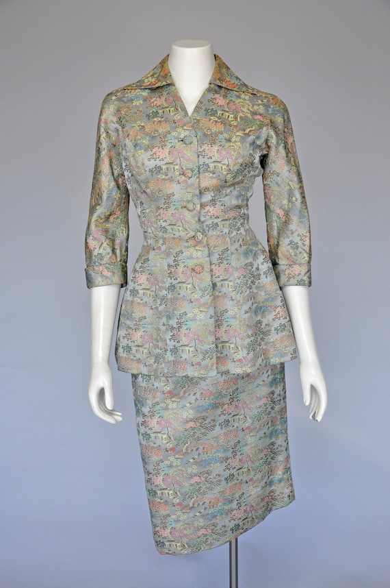 vintage 1950s Alix of Miami Asian floral brocade s