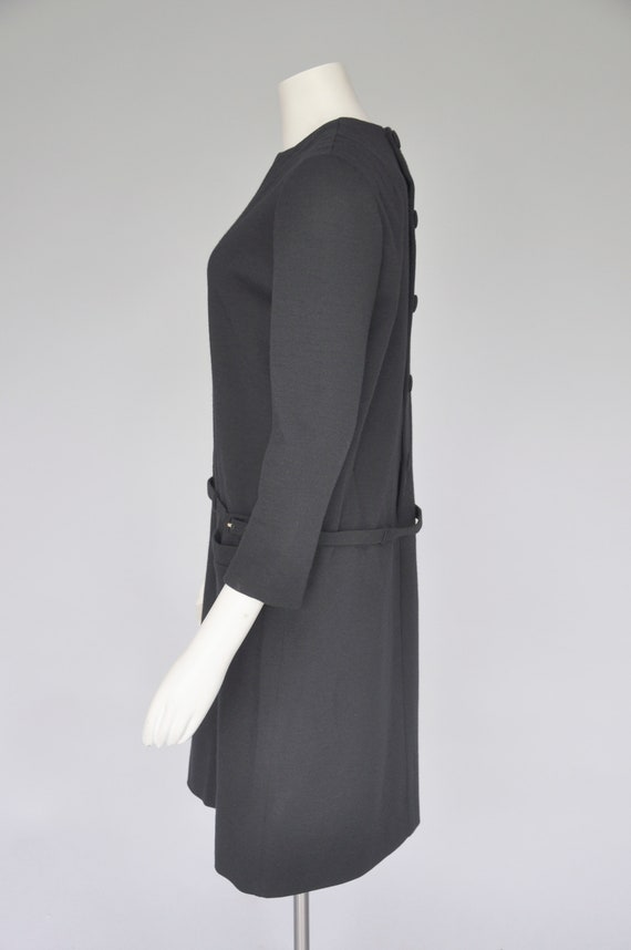 vintage 1960s black Norman Norell wool drop waist… - image 4