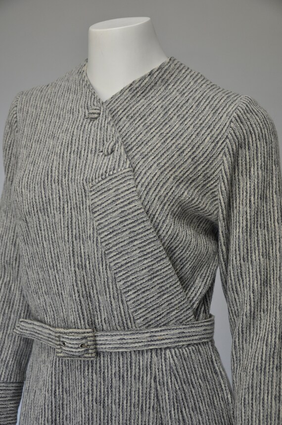 1940s 50s grey tweed wiggle dress with scarf