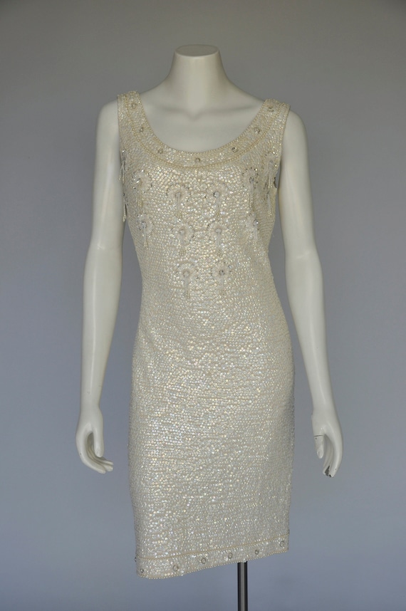 vintage 1960s Mr. Blackwell ivory sequin party dre