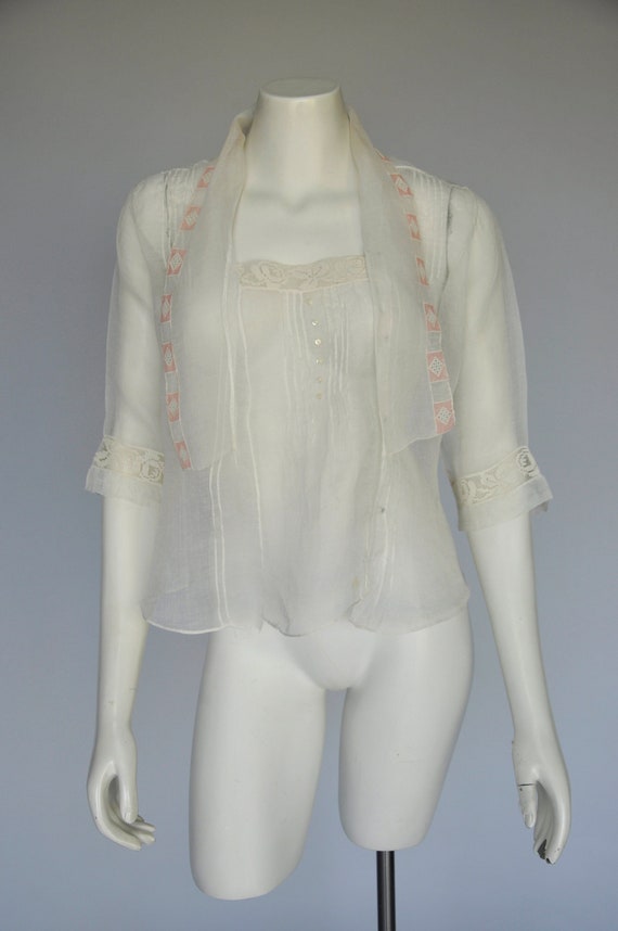 antique Edwardian 1920s white cotton sheer blouse 