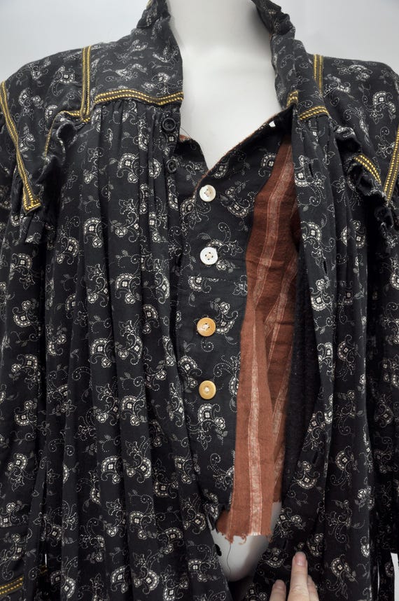 antique Victorian Edwardian black floral calico c… - image 5