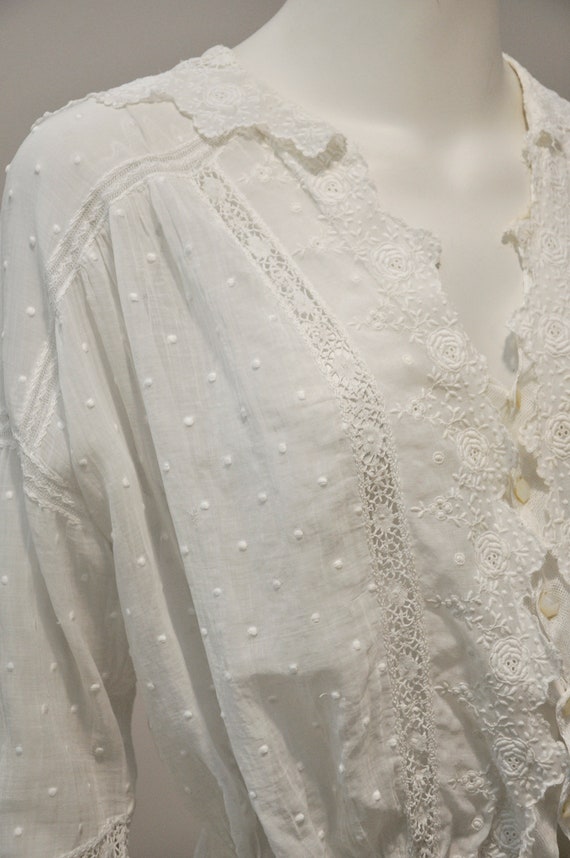 Edwardian cotton blouse | antique swiss dot embroi