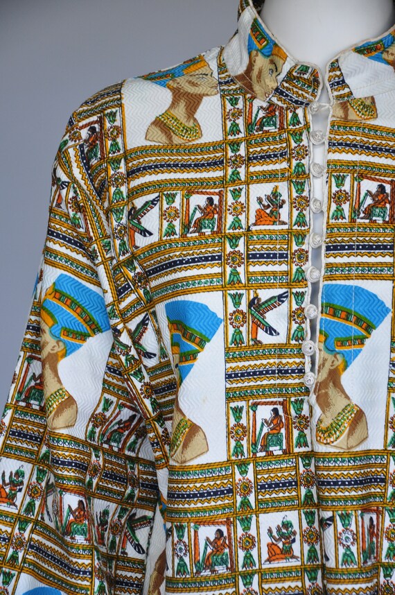 vintage Egyptian novelty print tunic shirt M/L