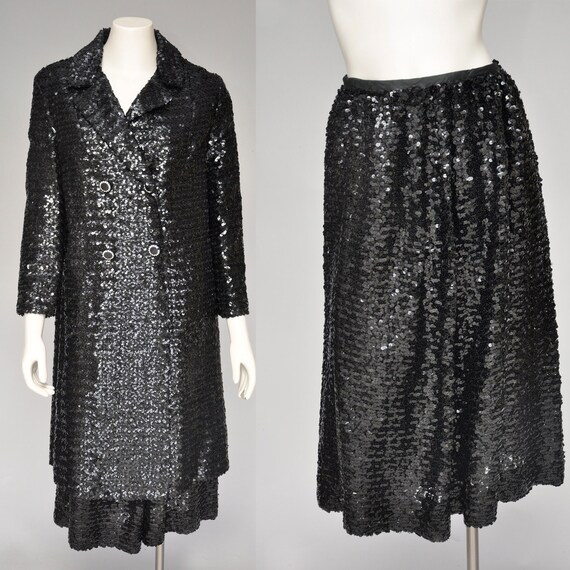 vintage 1950s 60s black sequin skirt w/ matching … - image 1