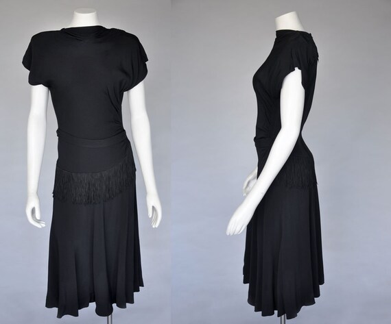 40s black fringe dress | vintage 1940s cocktail dr