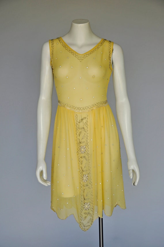 antique 1920s yellow dress w/ beading and sequins 