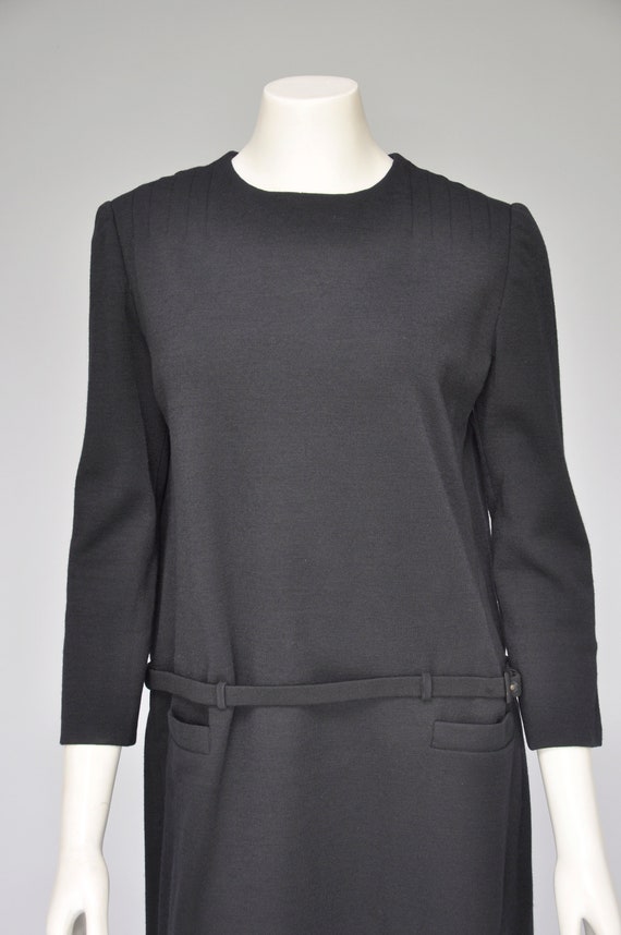 vintage 1960s black Norman Norell wool drop waist… - image 2