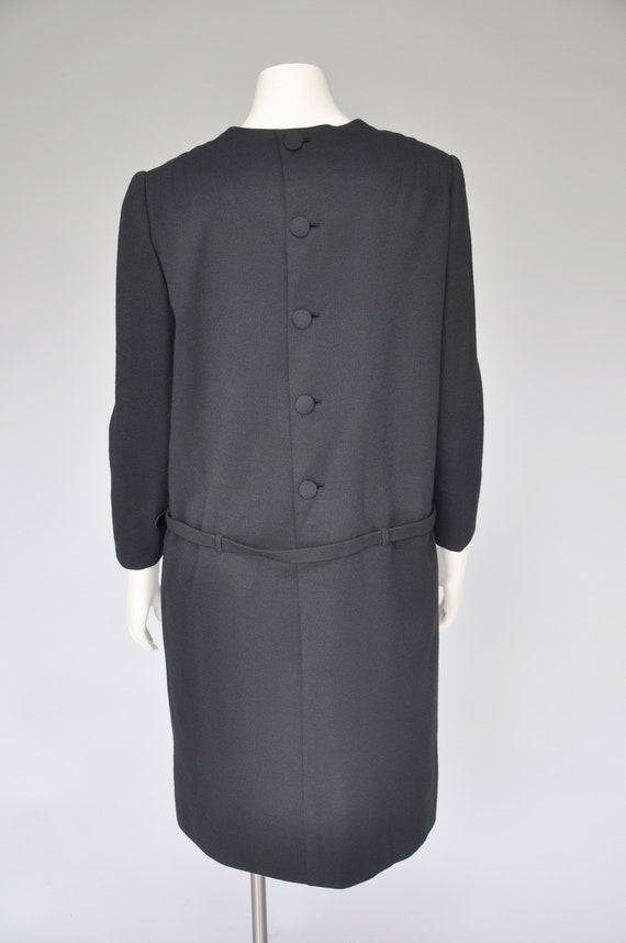 vintage 1960s black Norman Norell wool drop waist… - image 5