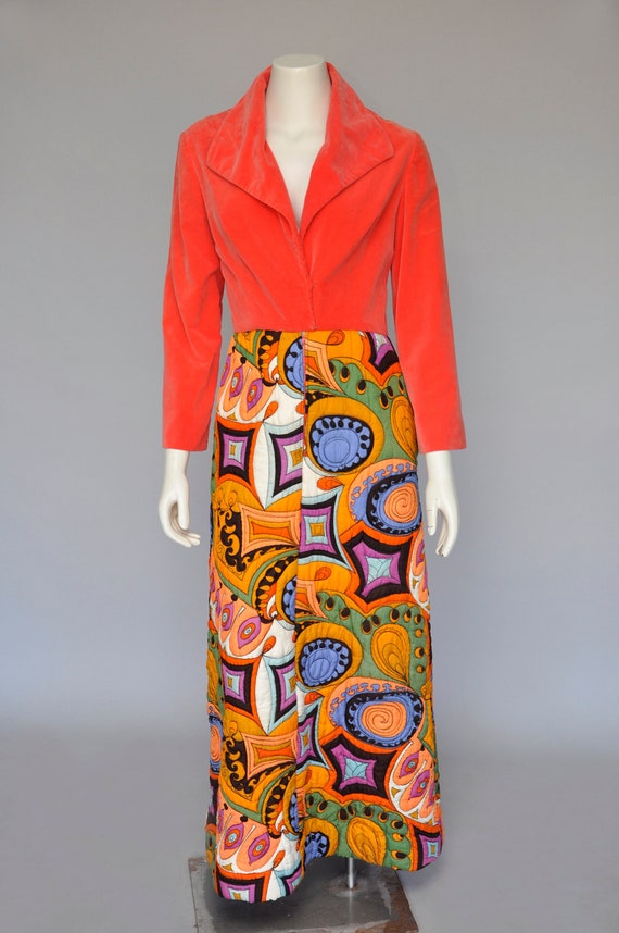 vintage 1960s 70s psychedelic print quilted maxi d