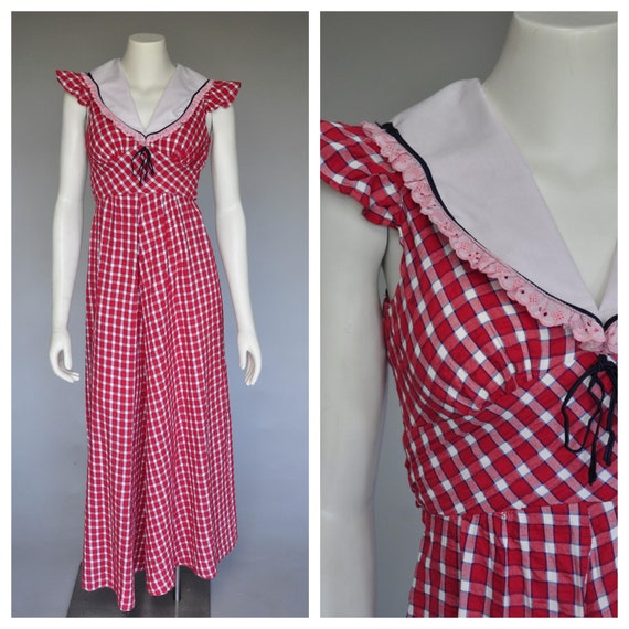 60s does 30s red checked sleeveless dress XS