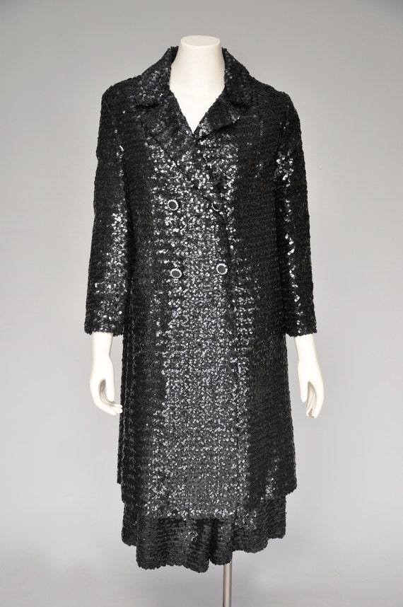 vintage 1950s 60s black sequin skirt w/ matching … - image 2