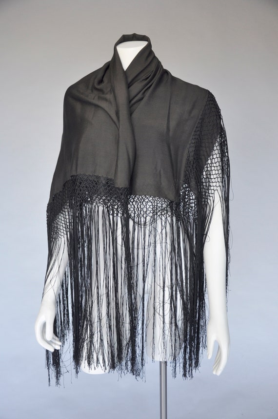 vintage edwardian shawl | 1920s black silk shawl |