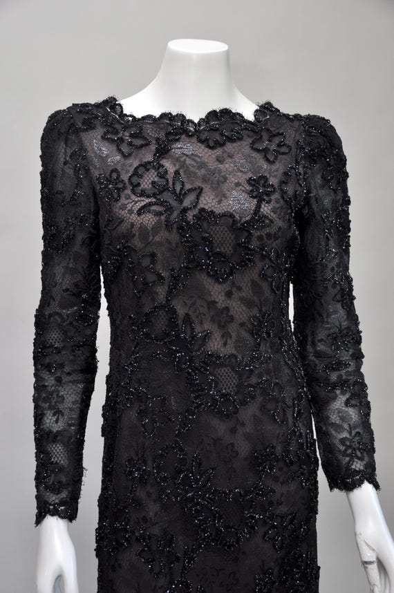 vintage 1980s black lace Oscar de la Renta cocktail party dress XS/S/M