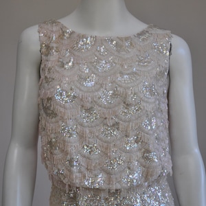 abito da festa vintage anni &#39;60 rosa bianco con paillettes senza maniche XS