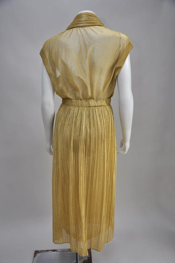 gold lame pleated dress vintage 1980s goddess party S/M All markets in