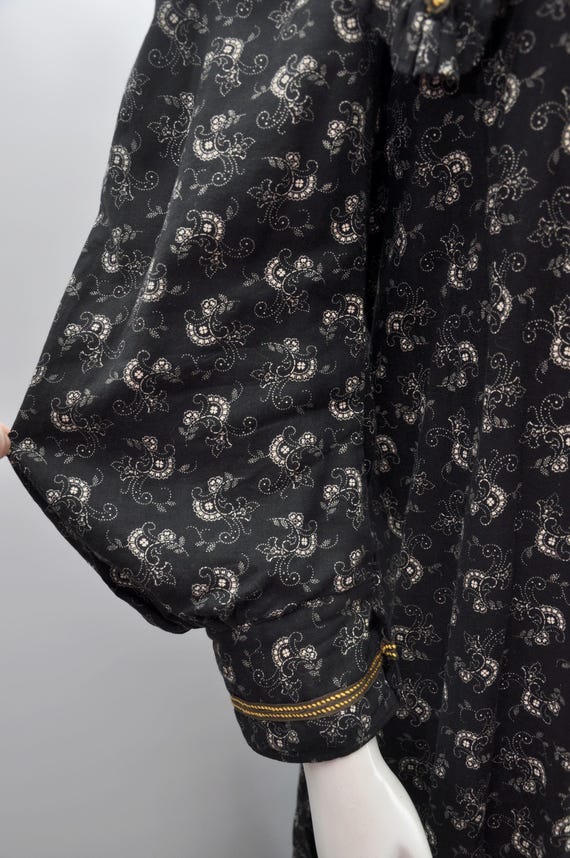 antique Victorian Edwardian black floral calico c… - image 6