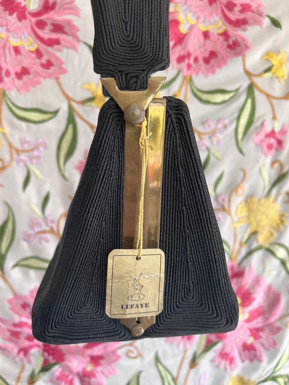 1930s 40s triangle black corde wristlet purse