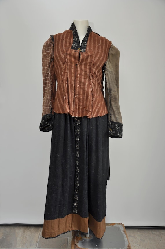 antique Victorian Edwardian black floral calico c… - image 7