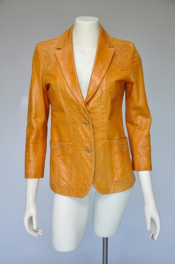 1970s soft brown leather blazer XS-M