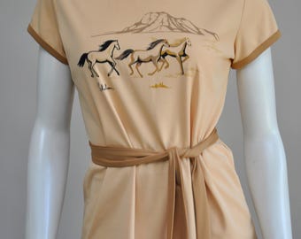 vintage jaren 1970 westernpaardprint 3-delige set rok hemdriem Miss Shaheen M
