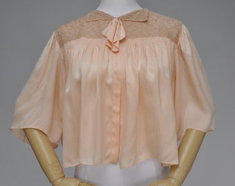 vintage 1930s peach silk bedjacket blouse XS-L