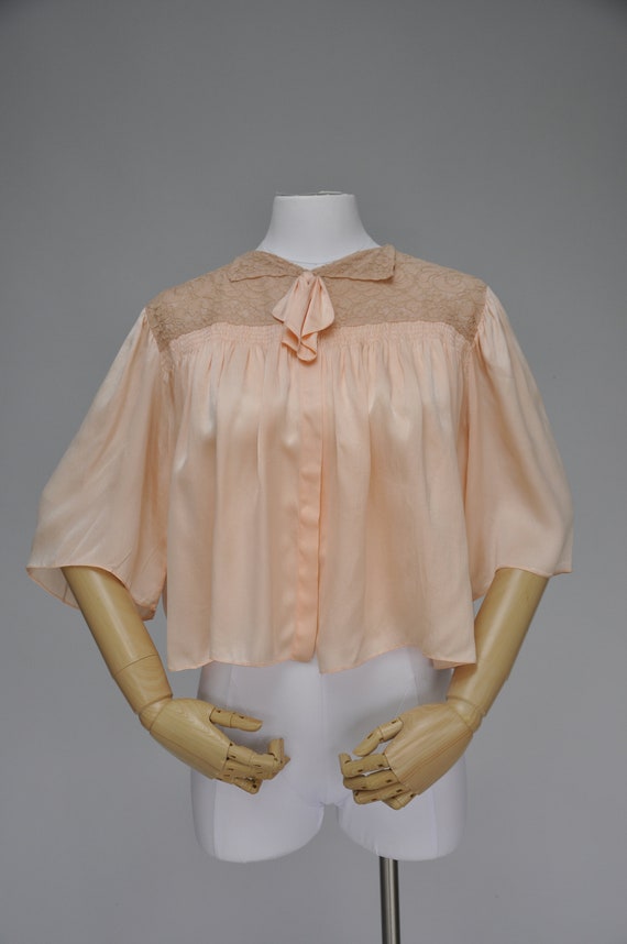 vintage 1930s peach silk bedjacket blouse XS-L - image 1