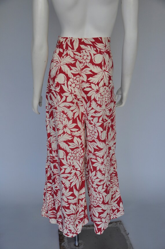 vintage 1930s red tropical print wide leg beach p… - image 3