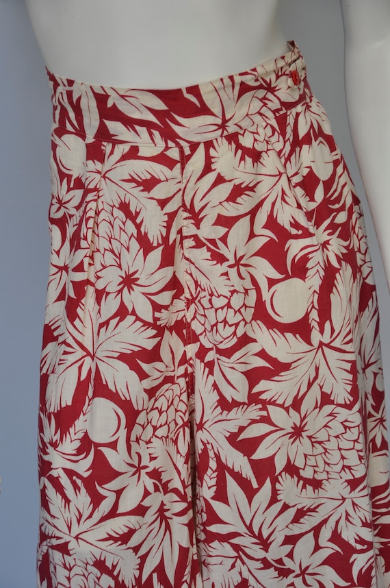 vintage 1930s red tropical print wide leg beach p… - image 4