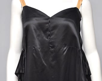 antique 1920s black silk dress robe de style slip goth XS/S