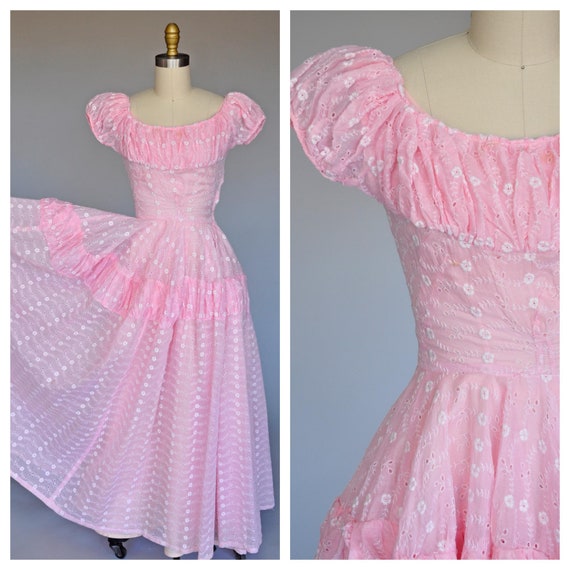 1950s pink cotton organza dress XS