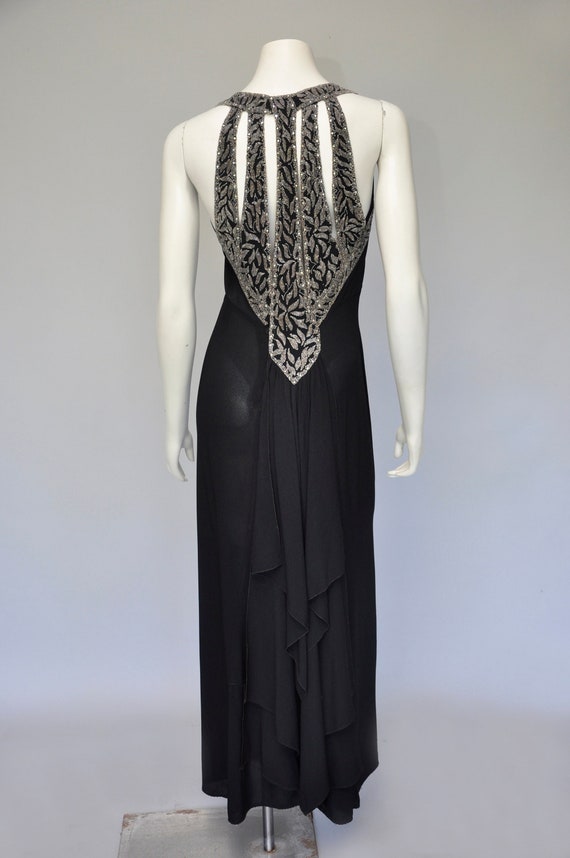 1930s black crepe beaded back formal dress XS/S