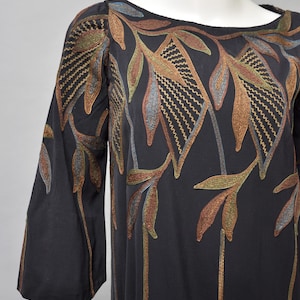 antique 1920s black wool Egyptian revival embroidered dress XS-S
