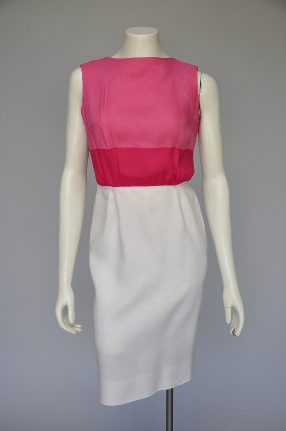 vintage 1950s pink & white color block dress XS
