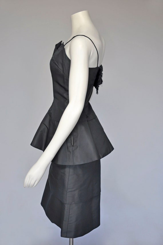vintage 1950s black cocktail dress with peplum M - image 3