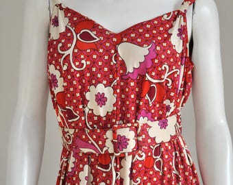 vintage 1970s floral print belted maxi dress wedding guest beach party S-M