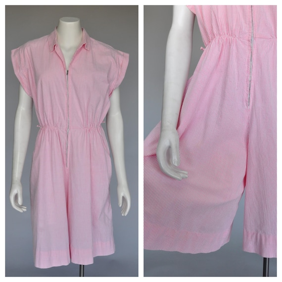 1940s pink white seersucker jumpsuit XL/PLUS