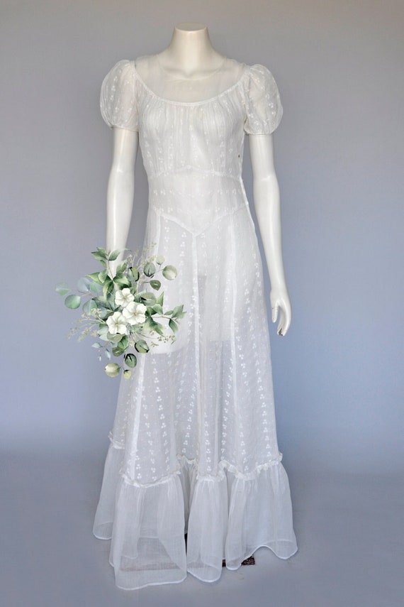 vintage 1930s white organza dress w/ floral embroi