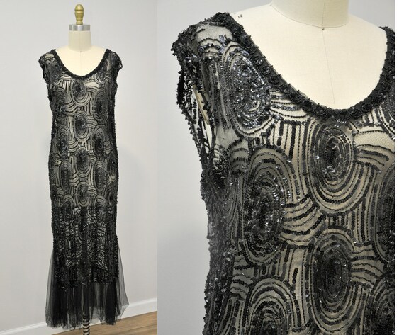 1920s flapper dress | vintage 20s sequin net gown