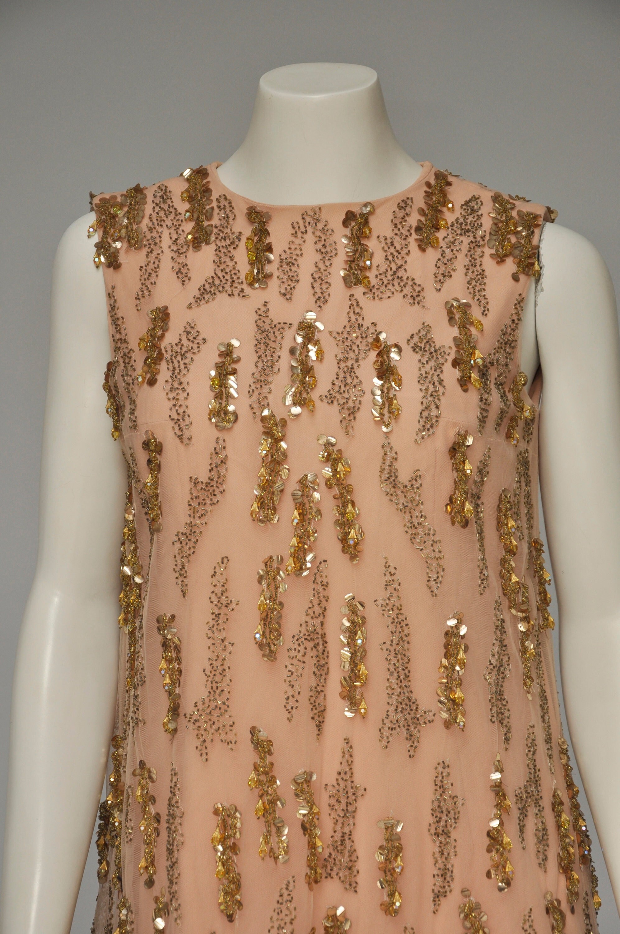 vintage 1960s beaded nude illusion party dress XS-M
