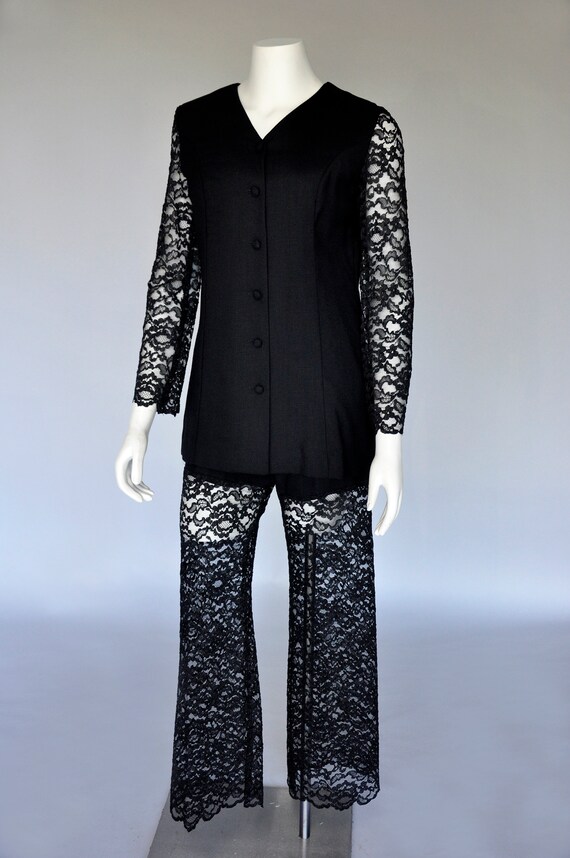 black lace pants suit