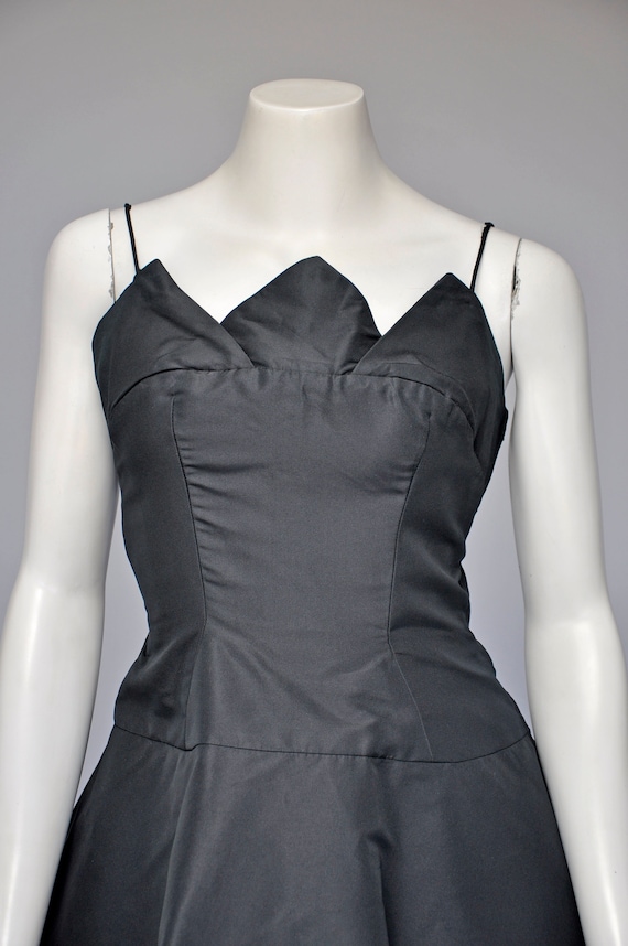 vintage 1950s black cocktail dress with peplum M - image 2
