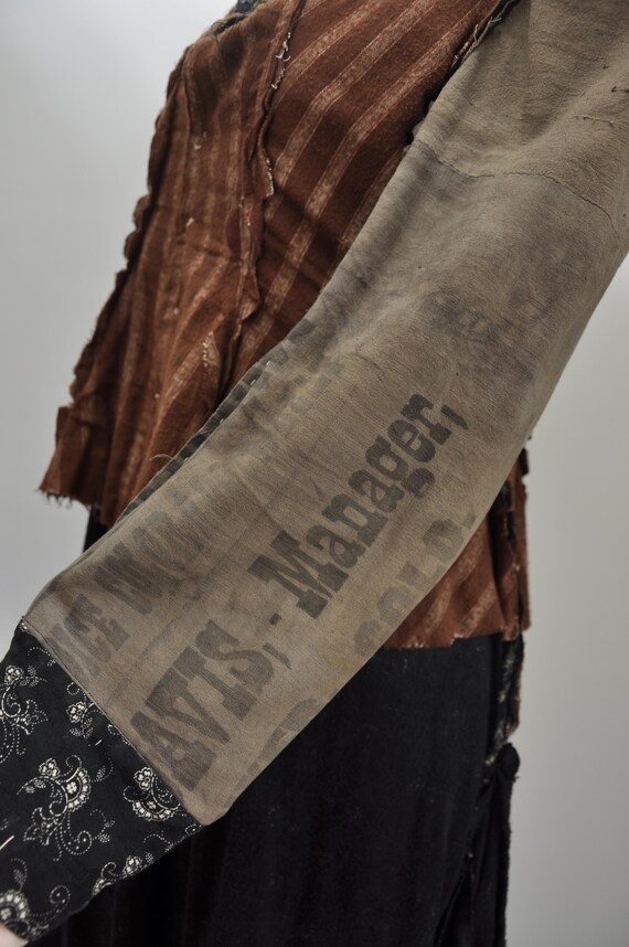 antique Victorian Edwardian black floral calico c… - image 8