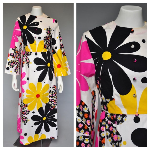 1960s psychedelic flower power maxi dress