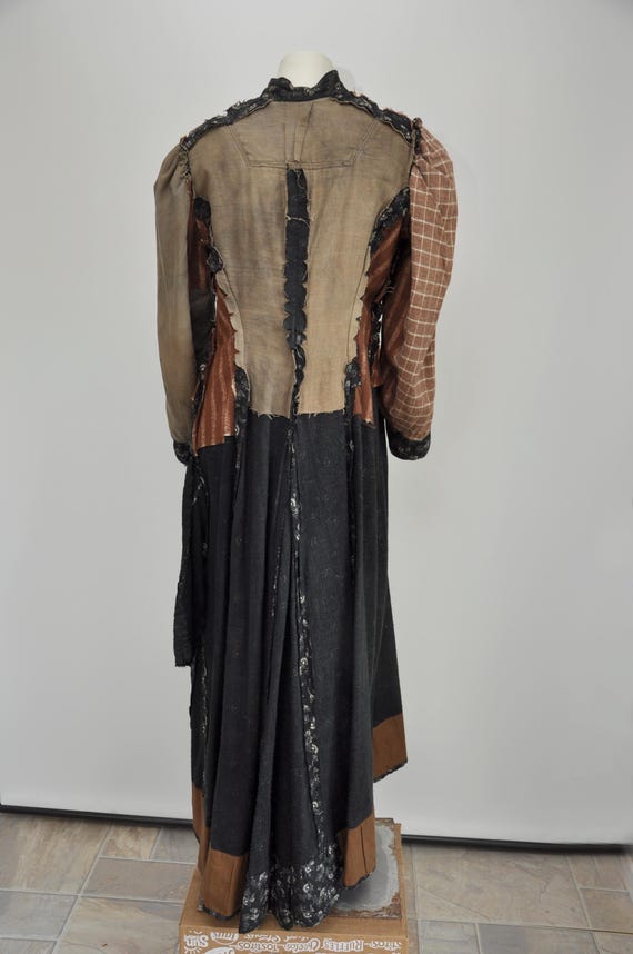 antique Victorian Edwardian black floral calico c… - image 9