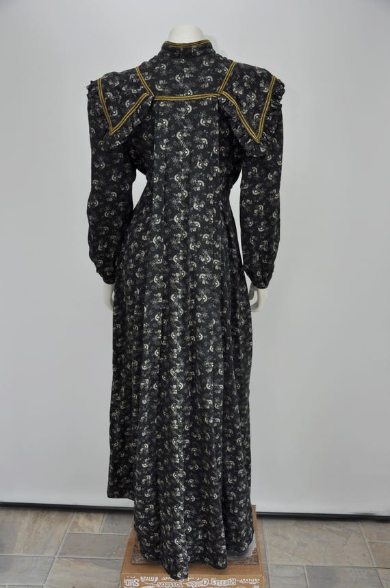 antique Victorian Edwardian black floral calico c… - image 4