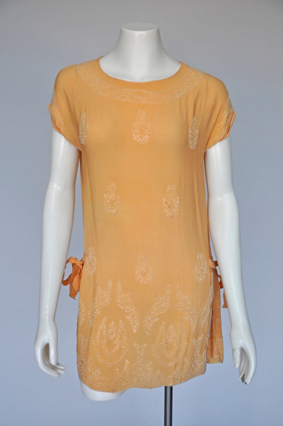 antique 1920s peach beaded tunic blouse top XS/S